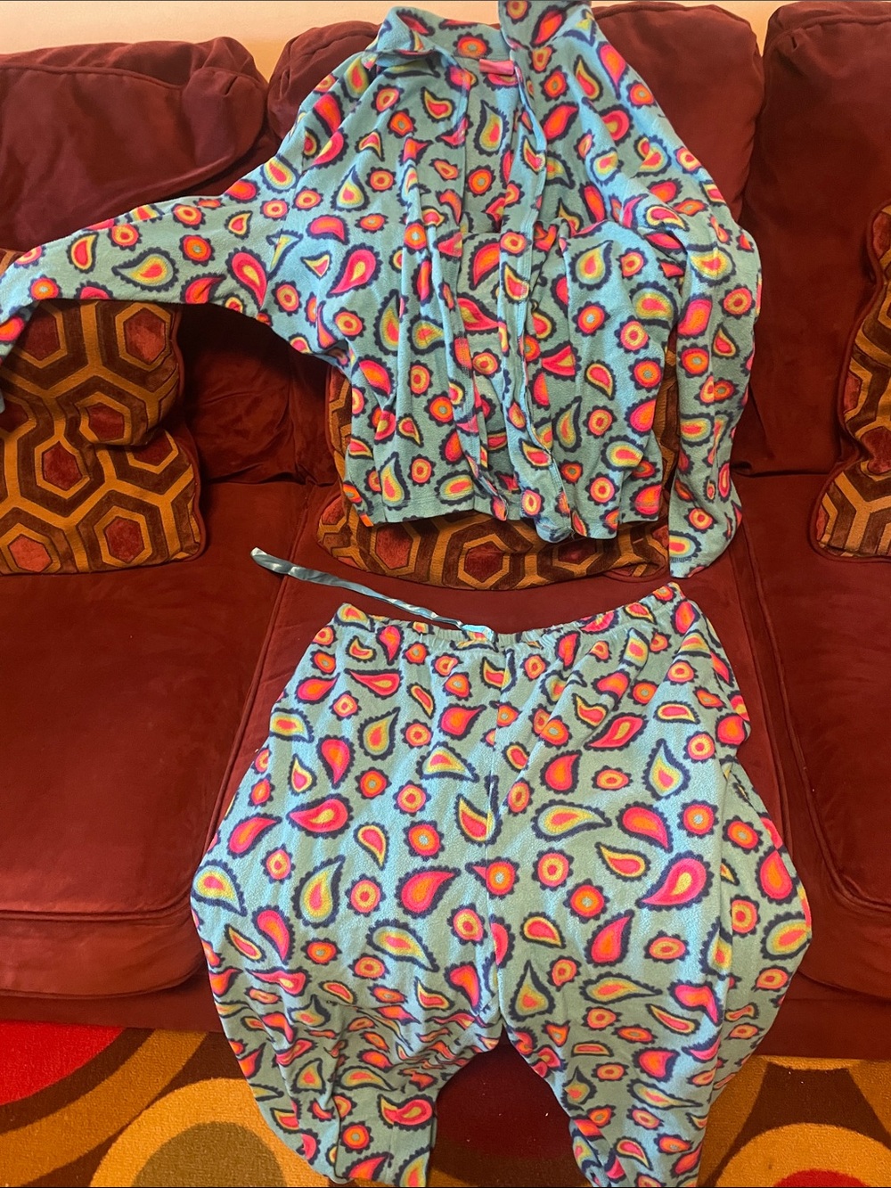 Women’s Light Blue Paisley Fleece Joggers - Cozy Pull-On Sweatpants